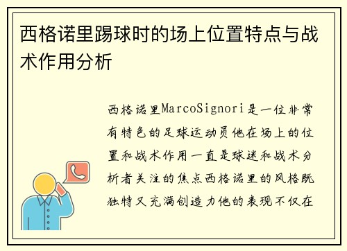 西格诺里踢球时的场上位置特点与战术作用分析